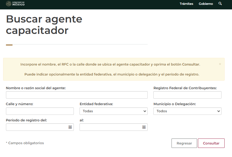 Formulario para buscar a un Agente Capacitador Externo STPS